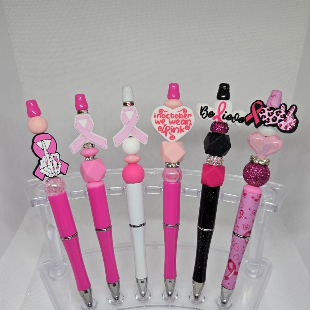 Breast Cancer Awareness Bling and Beaded Pen-Black Ink